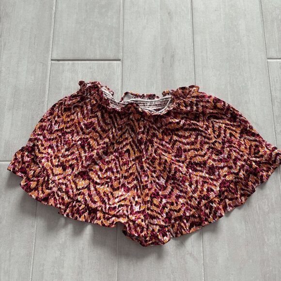 Bar III Shorts Textured Ruffle Drawstring Pull-On Tiger Tracks Orange Pink Large - Picture 2 of 6